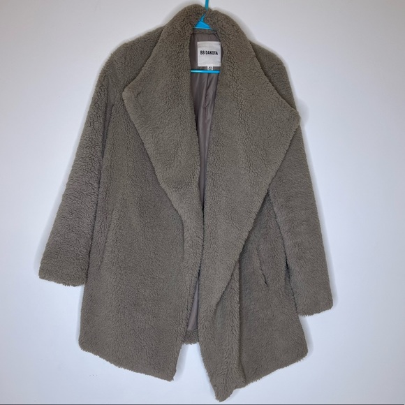 Gray Fuzzy BB DAKOTA Oversized Teddy Jacket Coat - Picture 1 of 8